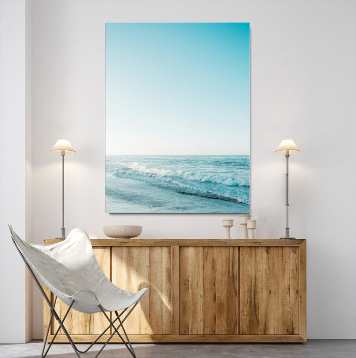 Minimalist Ocean Wall Art Canvas Print, Framed Calm Seascape Art Picture Print, Soft Blue Tones Perfect Coastal Minimalist Decor Artwork