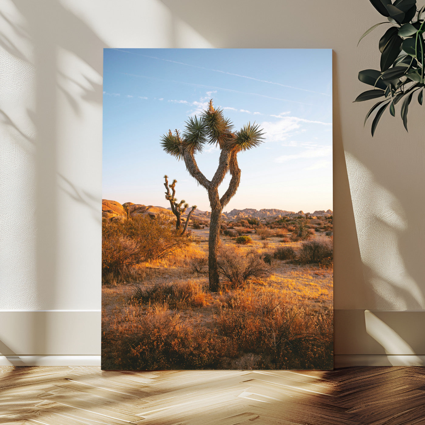 MGV-CV-24X36 - Joshua Tree Wall Art Canvas Print, Framed Golden Hour Desert Art Picture Print, Sunset Glow Perfect Southwestern Boho Decor Artwork