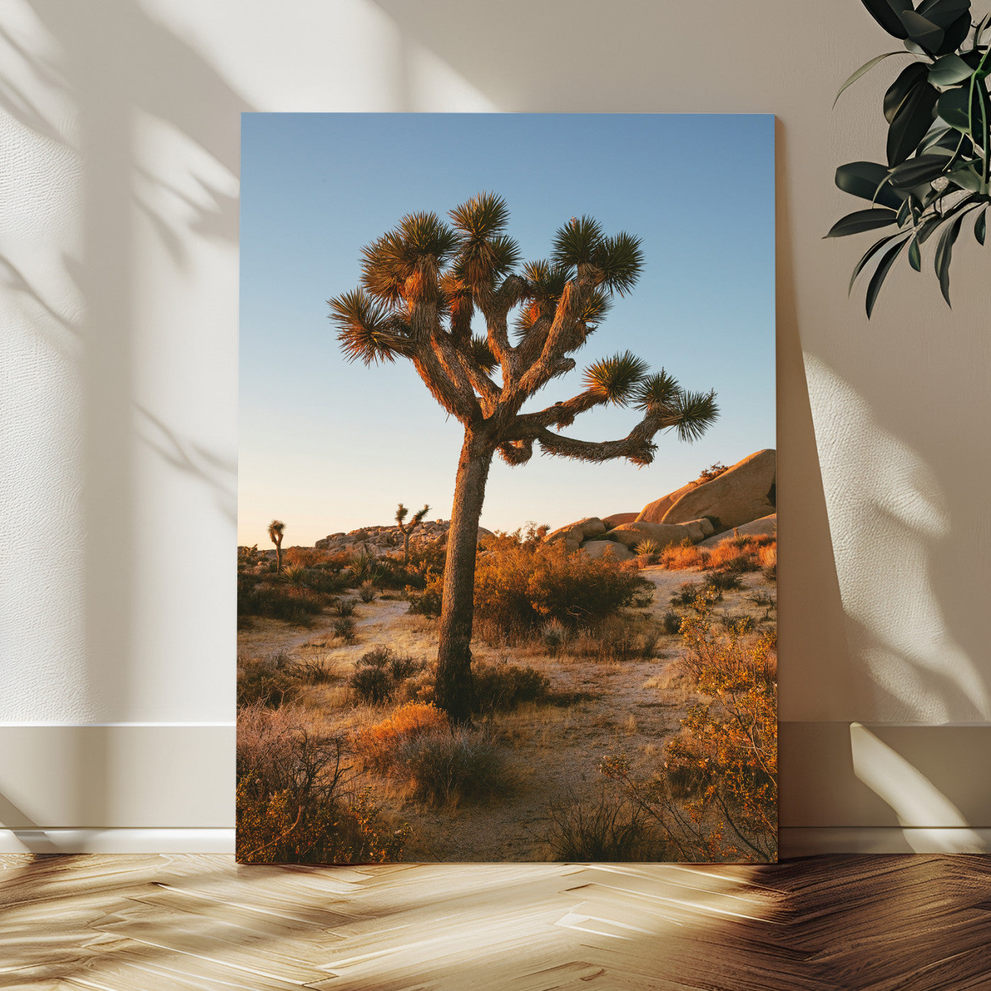 MGV-CV-24X36 - Joshua Tree Wall Art Canvas Print, Framed Desert Sunset Art Picture Print, Golden Hour Light Perfect Southwestern Boho Decor Artwork