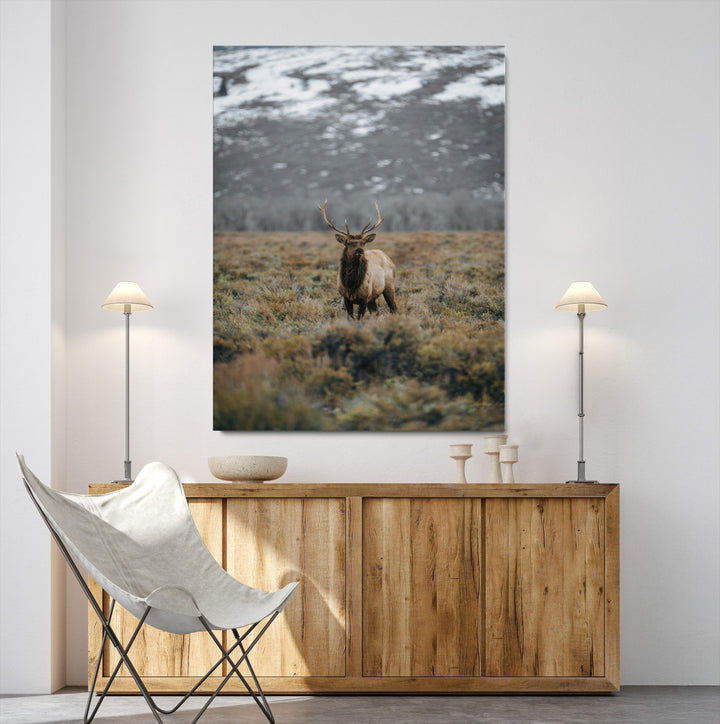 Wild Elk Wall Art Canvas Print, Mountain Wilderness Print, Framed Majestic Animal Art Print, Large Rustic Wildlife Wall Art Printing