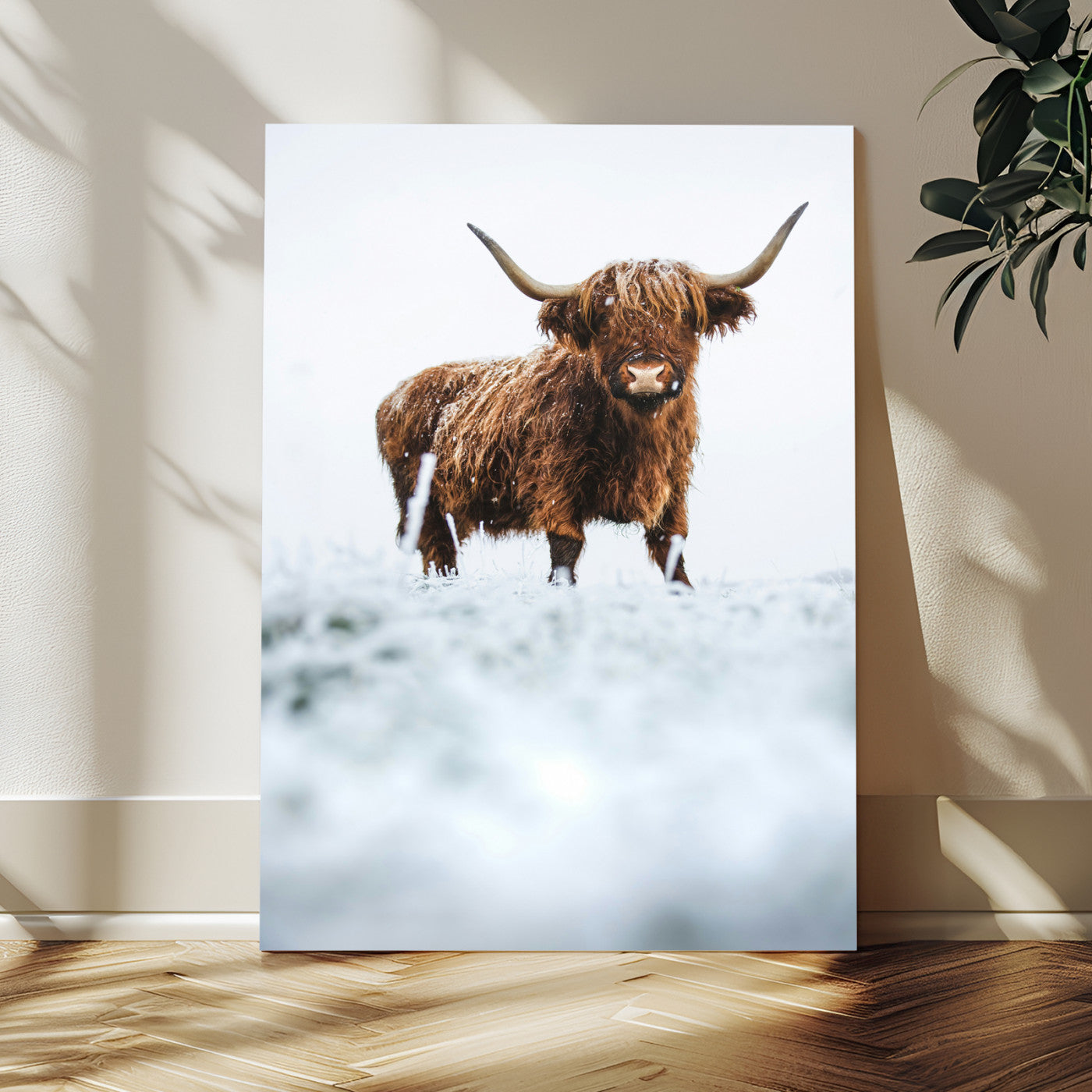 MGV-CV-24X36 - Highland Cow Wall Art Canvas Print, Framed Horned Cow Art Picture Print, Scottish Cattle Perfect Farmhouse Decor Artwork