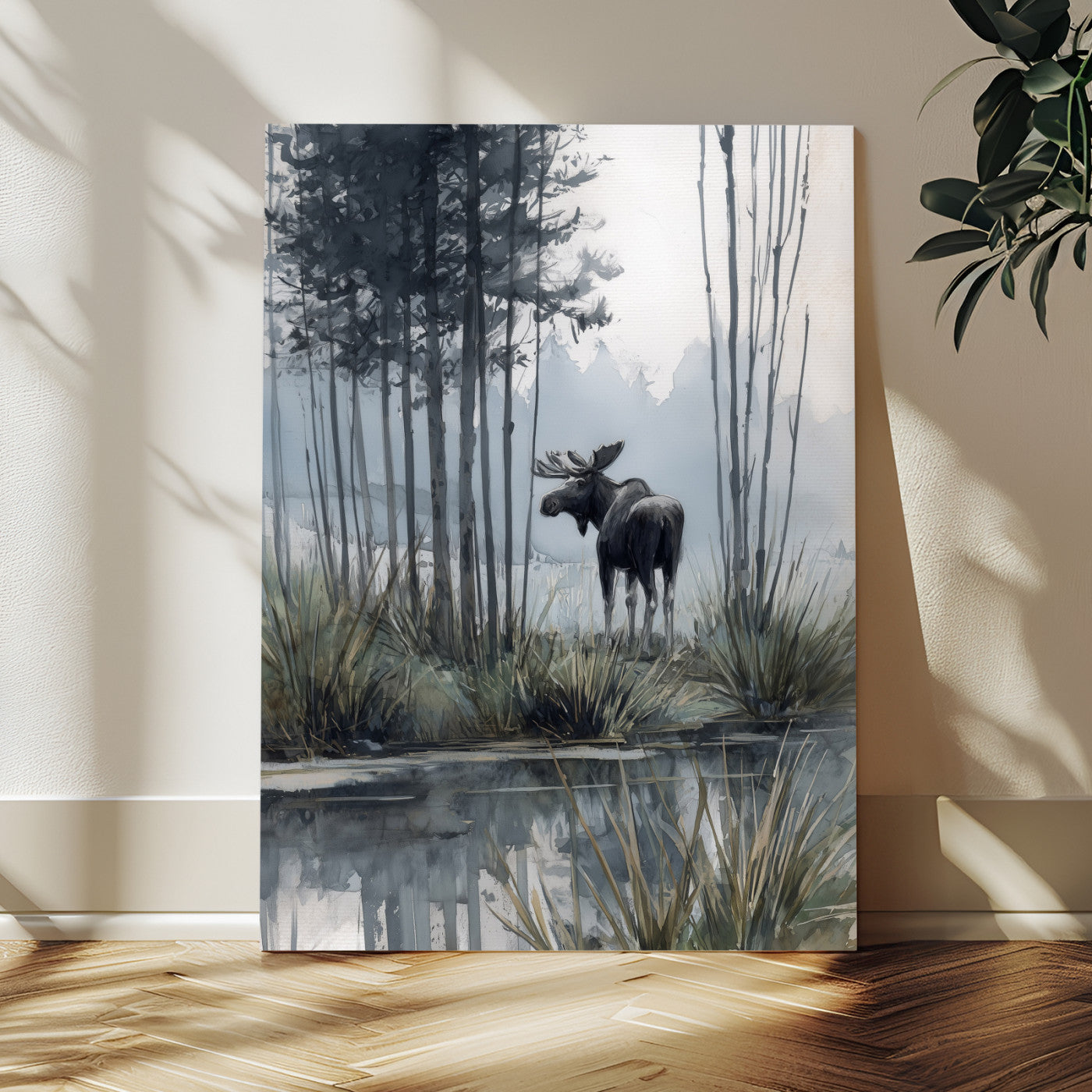 63767896-MGV-CV-24X36 - Abstract Moose Forest Wall Art Canvas Print – Wildlife Nature Artwork Print for Living Room, Cabin, and Office Decor