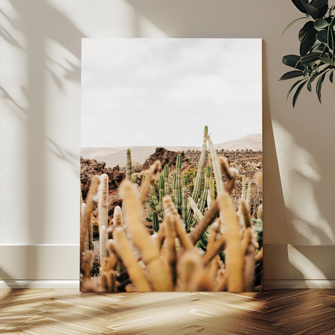 98315769-MGV-CV-24X36 - Minimal Desert Cactus Wall Art Canvas Print, Neutral Southwestern Landscape Nature Wall Decor for Modern Home