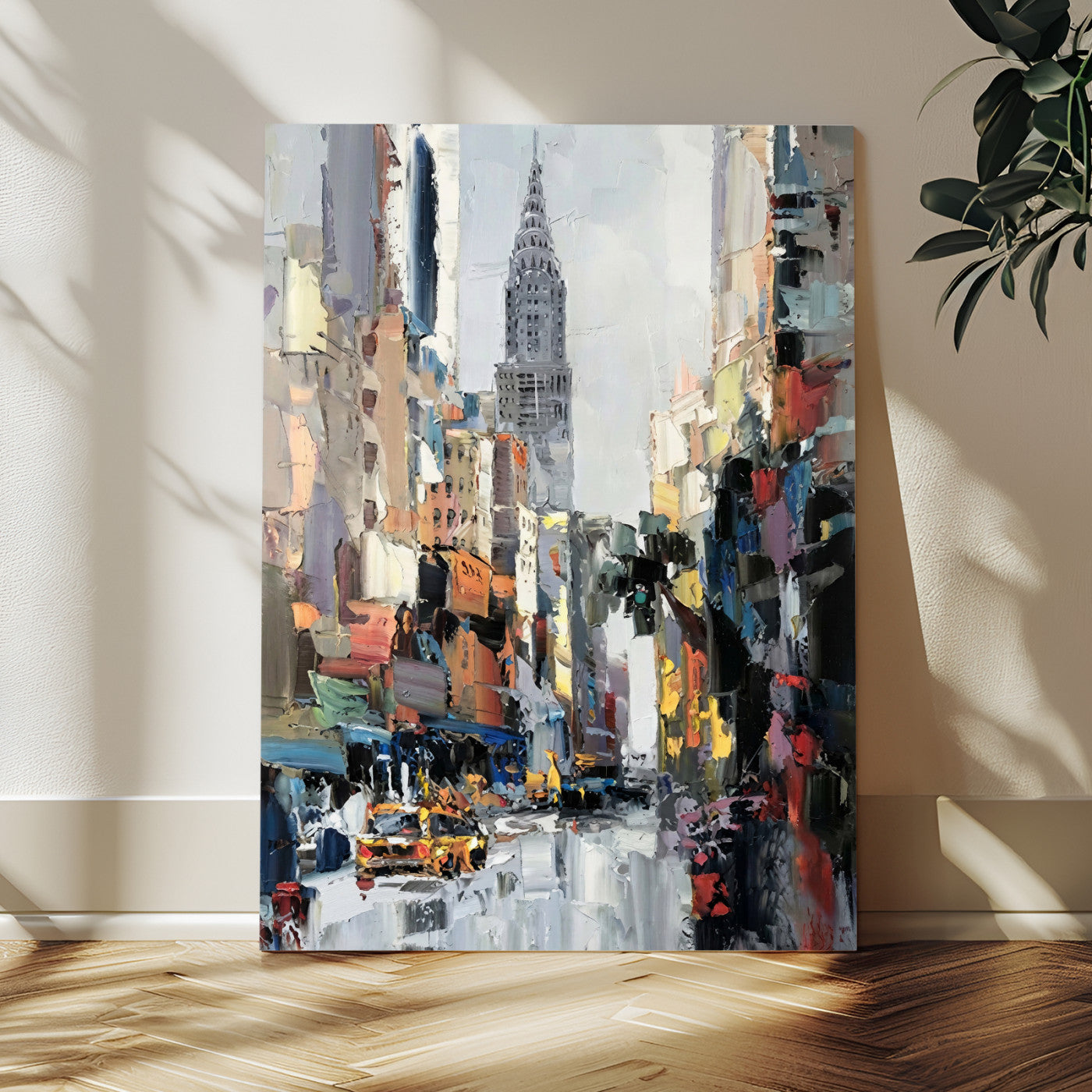 22144128-MGV-CV-24X36 - Chrysler Building New York Wall Art Canvas Print, Abstract NYC Street Painting Canvas Print, Modern Manhattan City Artwork for Living Room Decor