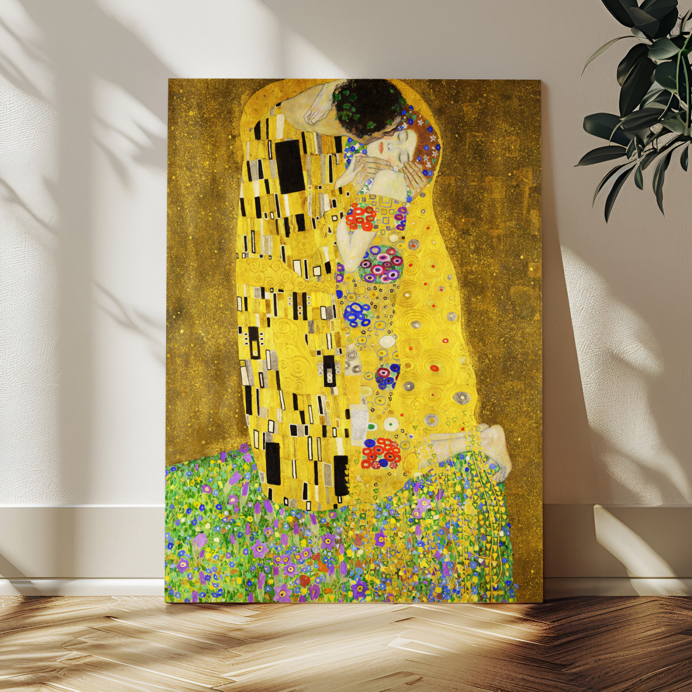 77323081-MGV-CV-24X36 - The Kiss Wall Art Canvas Print – Gustav Klimt Inspired Gold Art Nouveau Painting