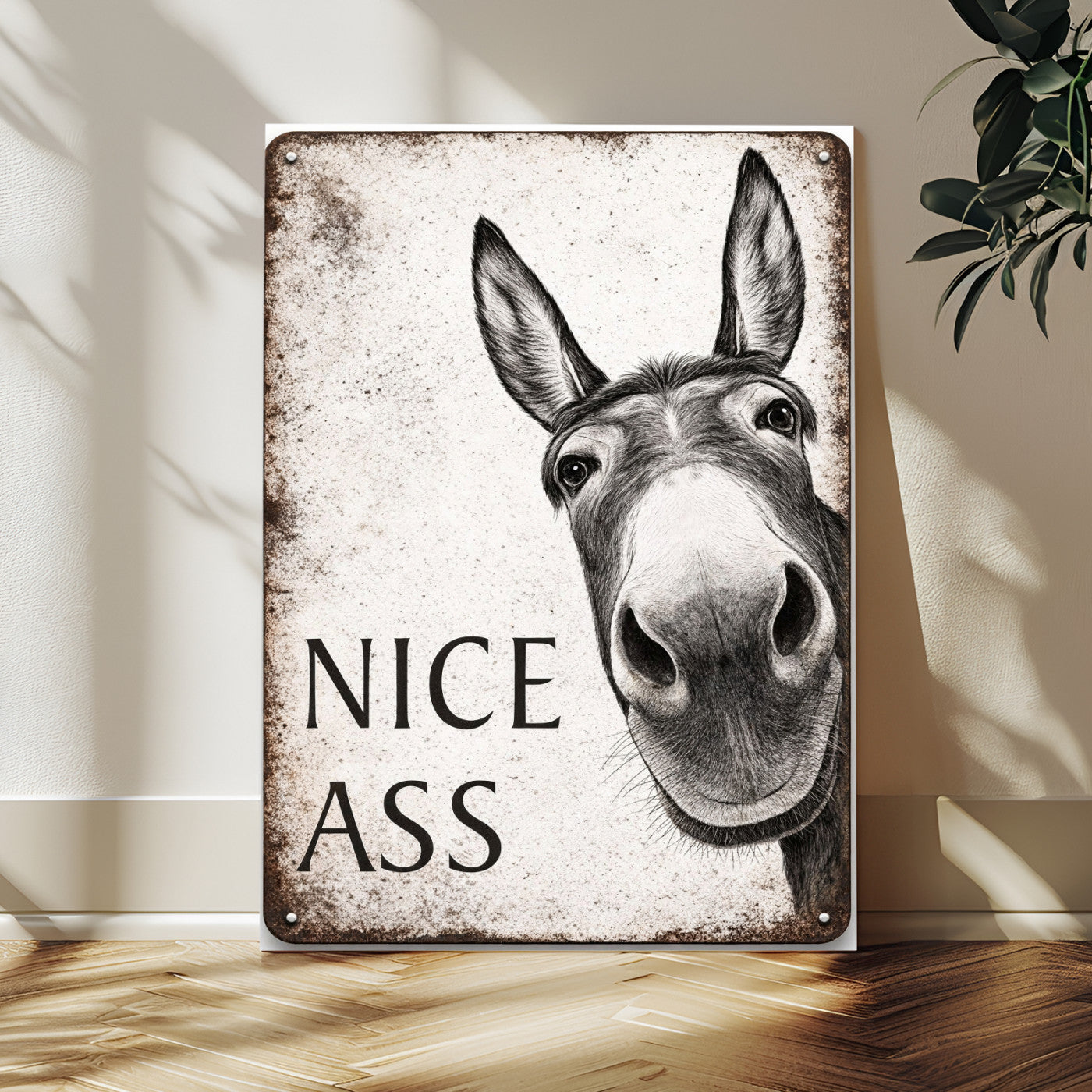 8151788R6-MGV-CV-24X36 - Funny Donkey Bathroom Wall Art Canvas Print, Nice Ass Farm Animal Sign, Rustic Farmhouse Humor Decor, Toilet Wall Art