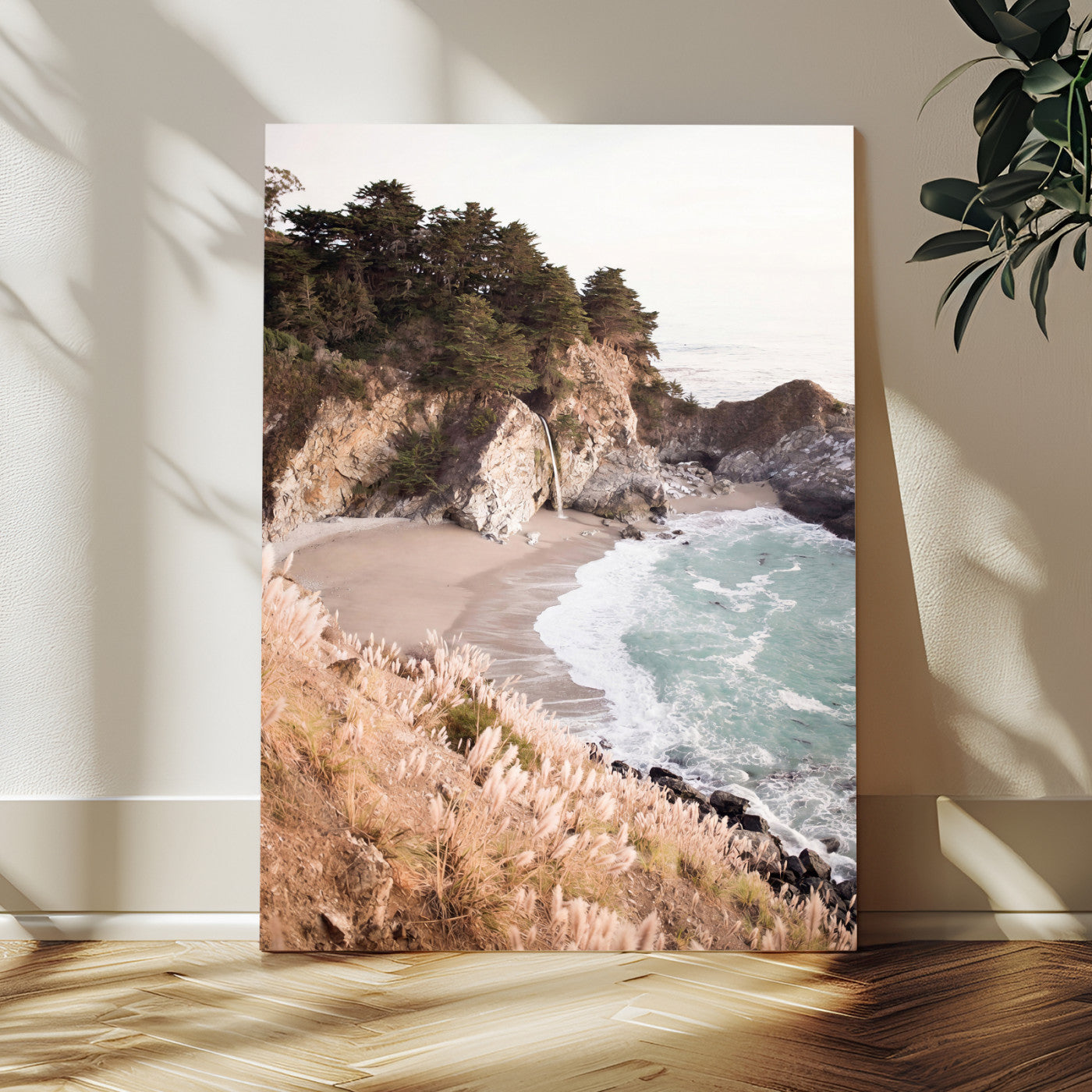 66328547-MGV-CV-24X36 - McWay Falls Canvas Wall Art, Big Sur California Photography Print, Waterfall Beach Coastal Decor, Julia Pfeiffer State Park, Boho Nature Print