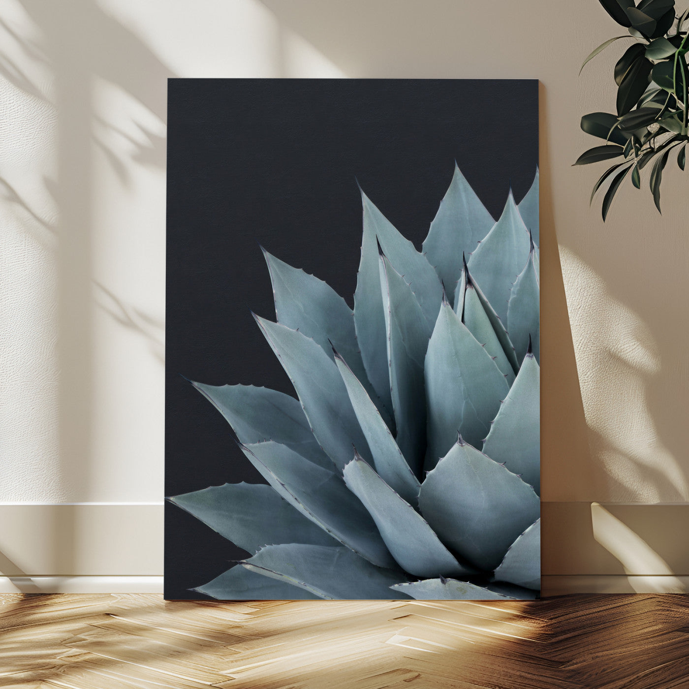 59803798-MGV-CV-24X36 - Agave Wall Art Canvas Print, Blue Green Succulent Botanical Framed Artwork, Minimalist Desert Plant Decor for Living Room Bedroom Office Bathroom