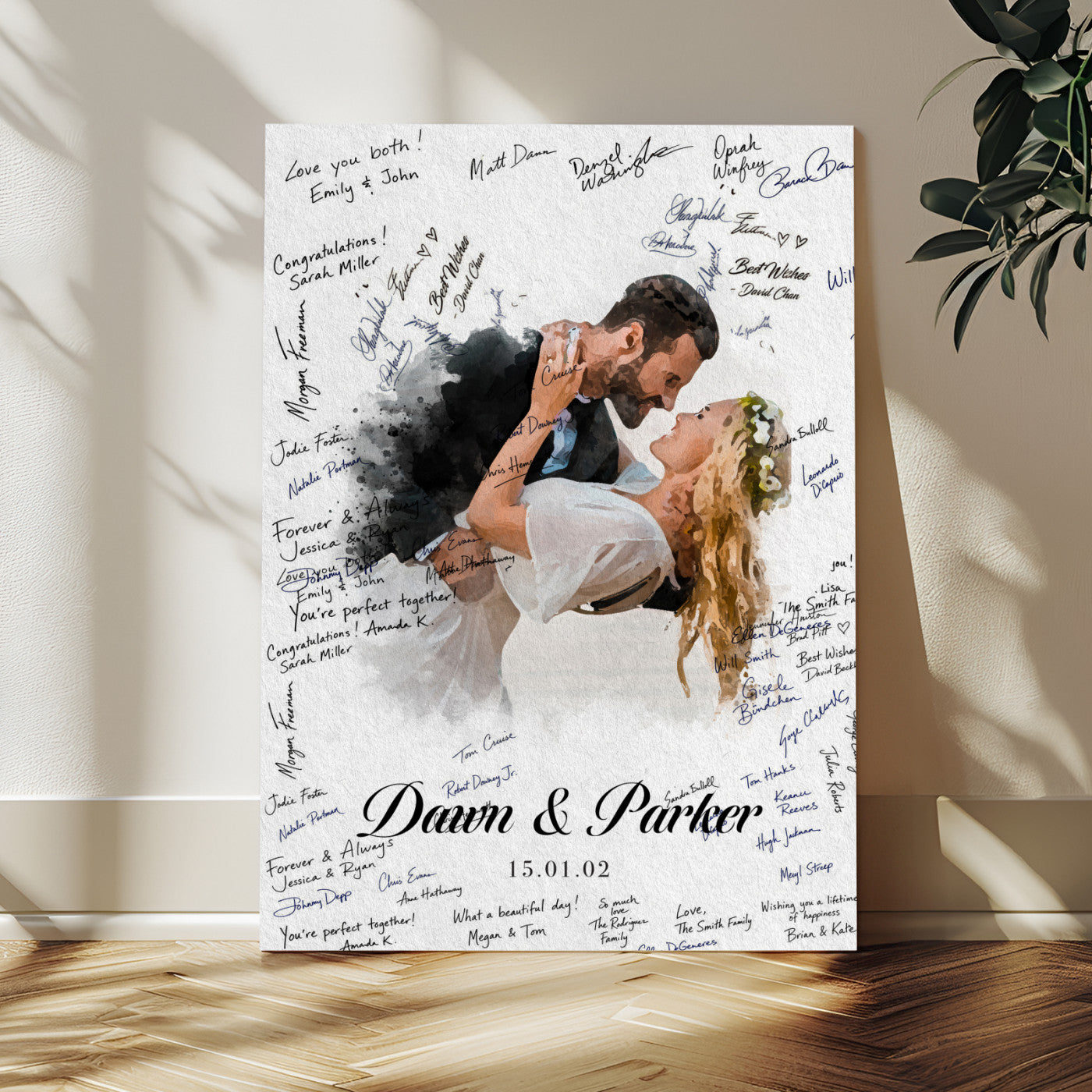 38010783-MGV-CV-24X36 - Wedding Guest Book Alternative Wall Art Canvas Print, Personalized Wedding Signature Poster, Custom Couple Photo Guestbook Canvas