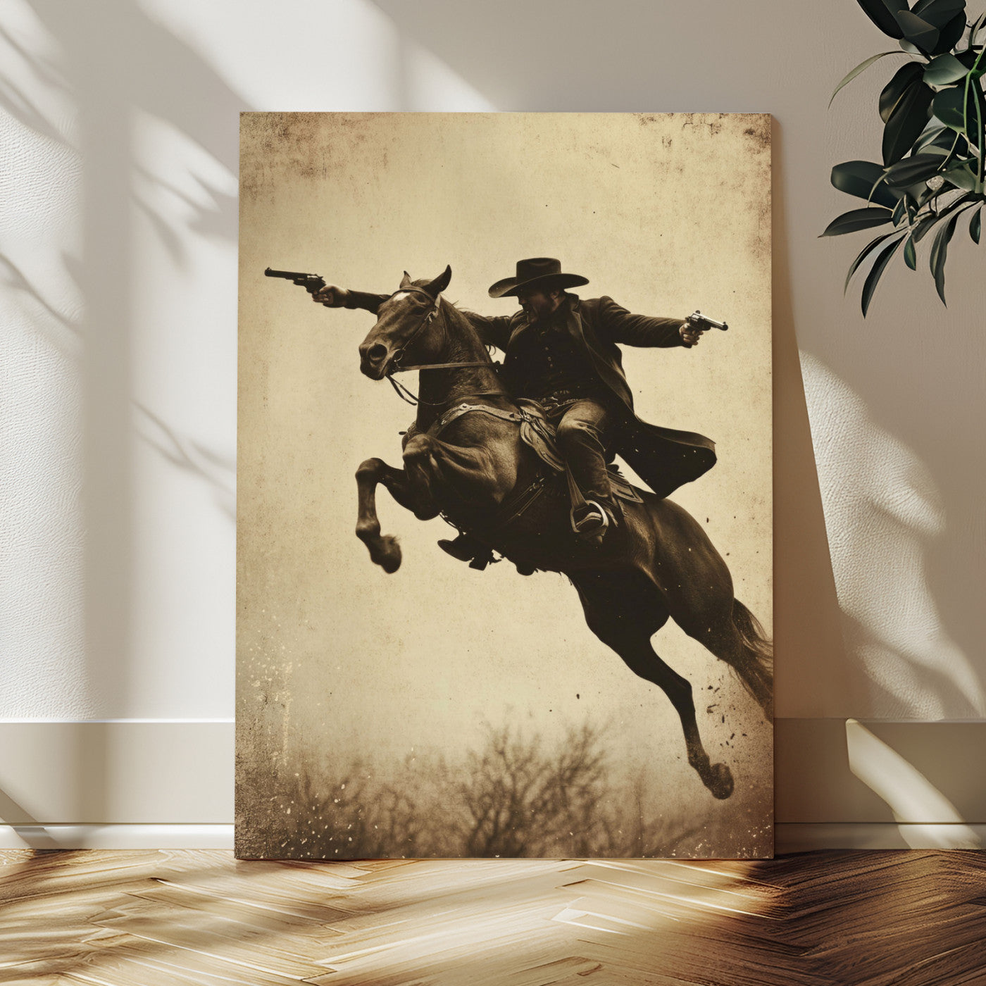 50552553-MGV-CV-24X36 - Vintage Cowboy Wall Art Canvas Print, Western Horse Rider Decor