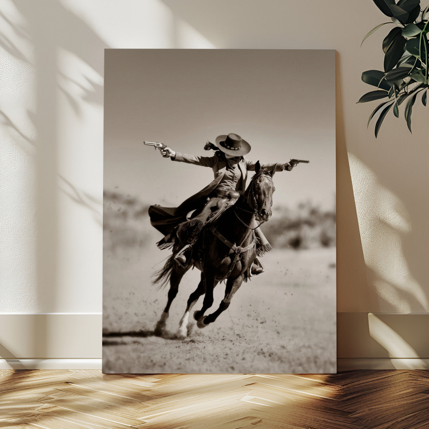 15018755-MGV-CV-24X36 - Vintage Cowboy Wall Art Canvas Print, Western Horse Rider Decor