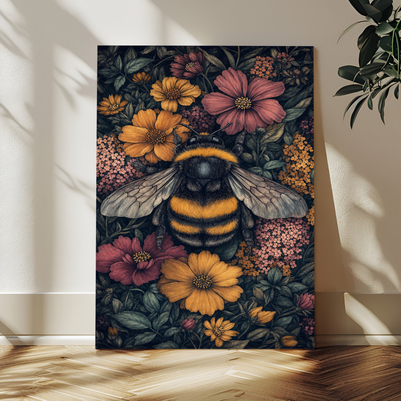 22869250-MGV-CV-24X36 - William Morris Style Prints Canvas Wall Art Lnner Framed, Vintage Bee Botanical Floral Wall Art Decor Pictures for Livingroom, Animals Pictures Decor Artwork
