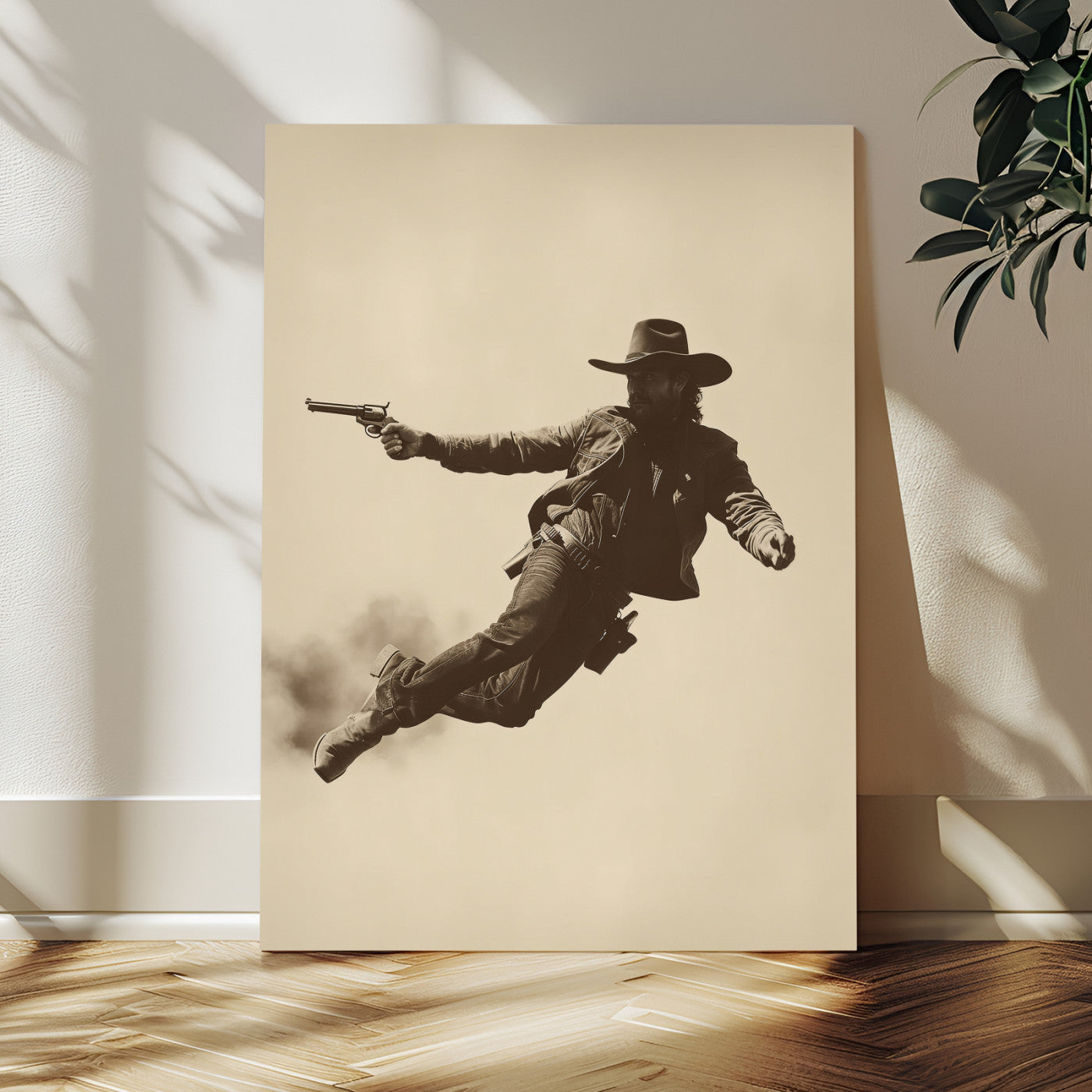 11948430CW-MGV-CV-24X36 - Cowboy Canvas Wall Art, Western Gunslinger Sepia Photo Print, Vintage Rustic Man Cave Decor, Wild West Cinematic Art, Living Room Wall Art