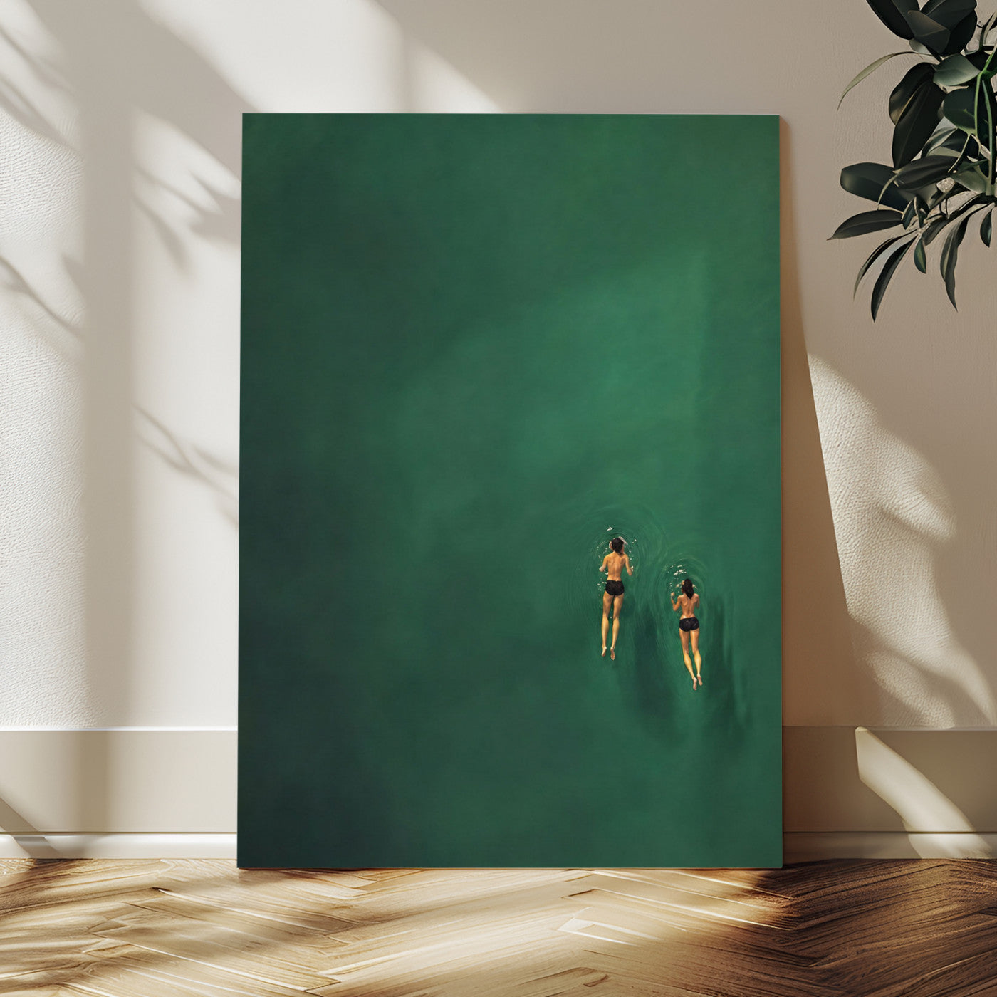 44711396-MGV-CV-24X36 - Minimalist Swimmers Canvas Wall Art Emerald Green Water Painting Print