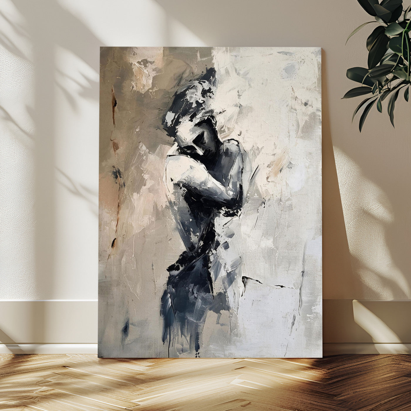 95556055-MGV-CV-24X36 - Monochrome Figurative Abstract Canvas Wall Art Moody Figure Oil Painting Print