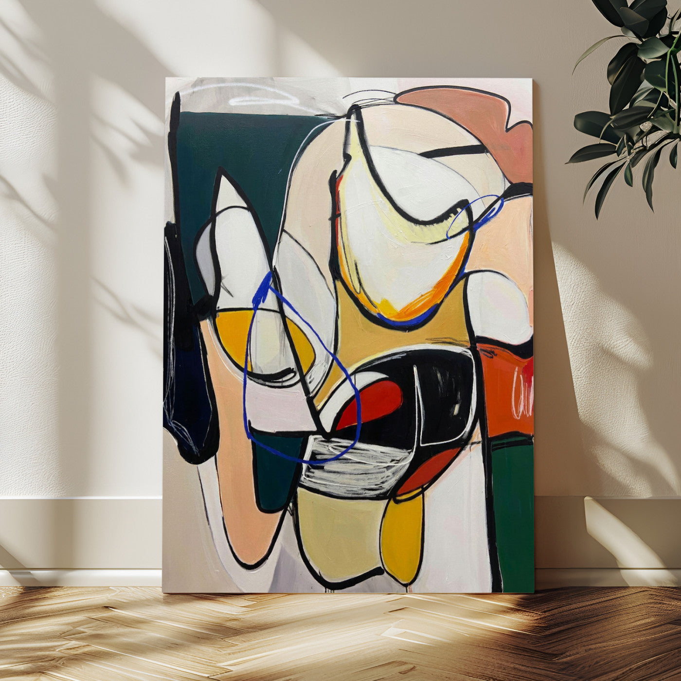 78751462-MGV-CV-24X36 - Mid Century Modern Abstract Canvas Wall Art Colorful Cubist Painting Print