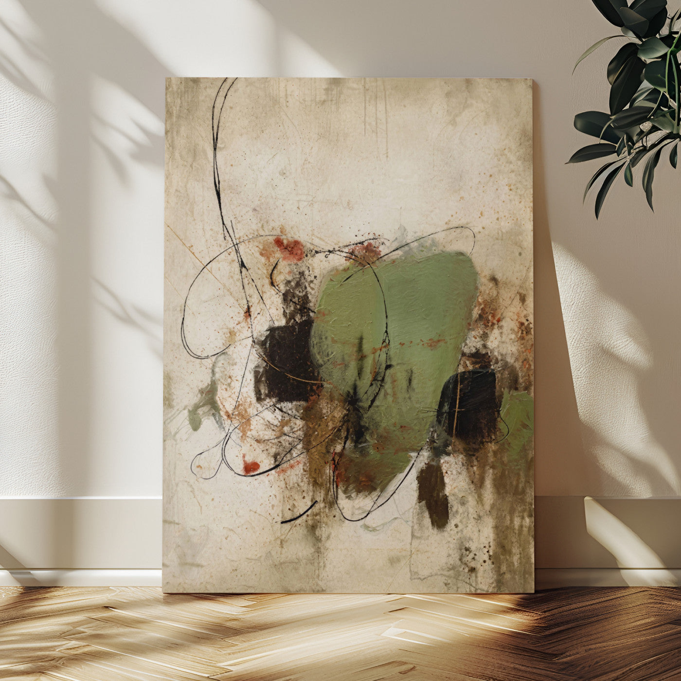 18219840-MGV-TP-24X36 - Sage Green Abstract Canvas Wall Art Textured Neutral Mixed Media Print for Home Decor