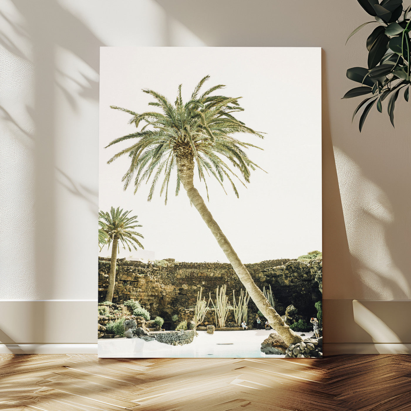 34739415-MGV-CV-24X36 - Jameos del Agua Lanzarote Spain Wall Art Canvas Print - Volcanic Oasis Palm Tree Pool