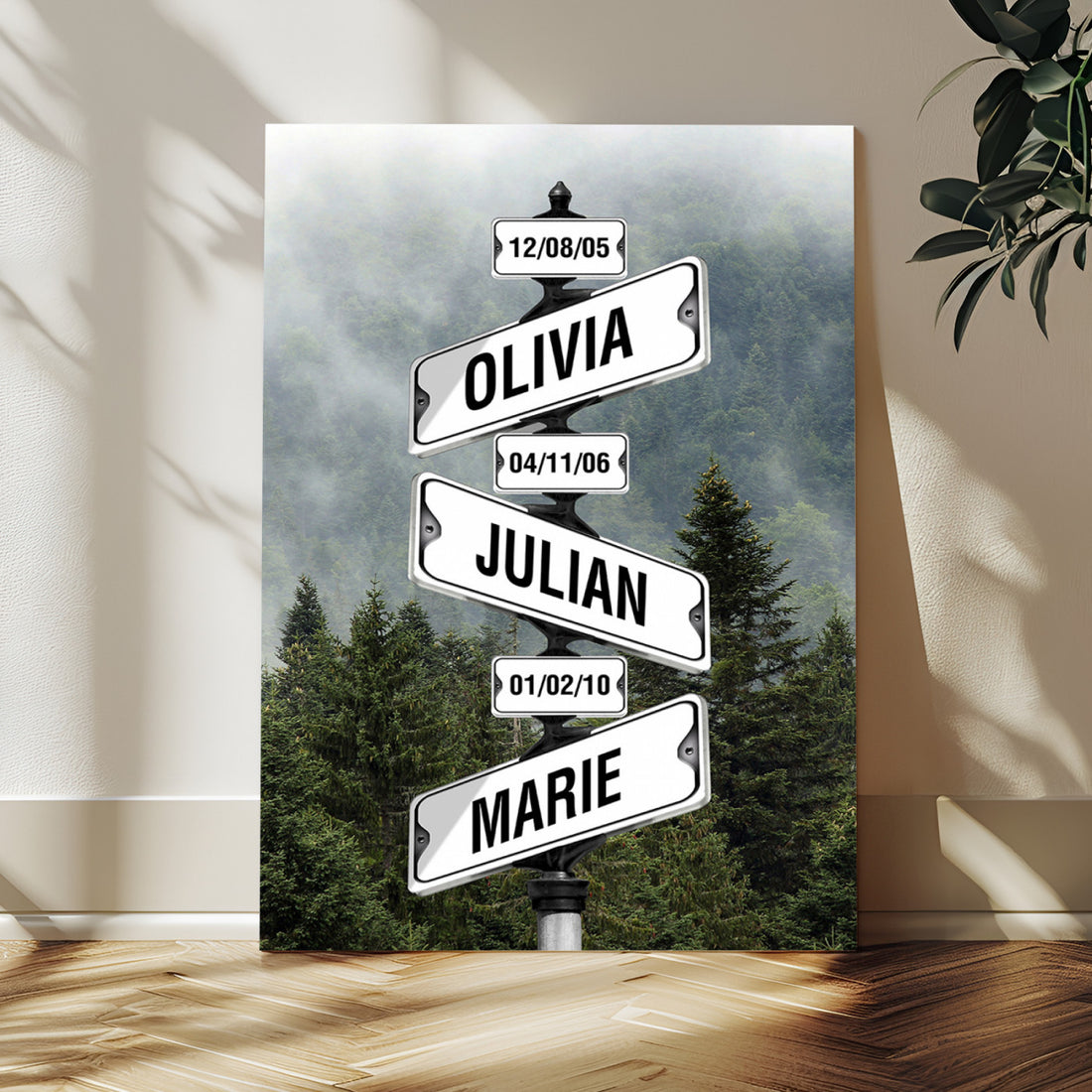 Custom Signpost Canvas Wall Art, Personalized Family Street Names Sign