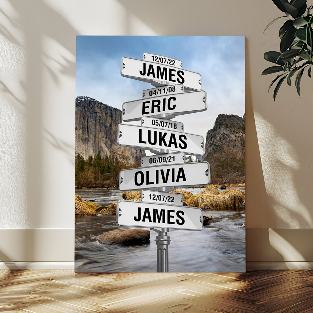 Personalized Street Sign Canvas Wall Art, Custom Family Names Signpost Print