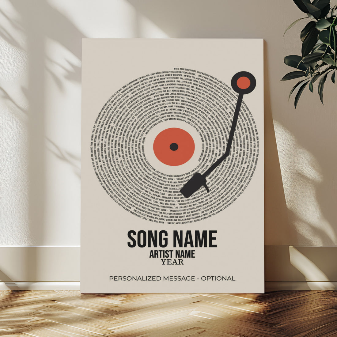 Song Lyrics Vinyl Record Canvas Print, Personalized Music Wall Art