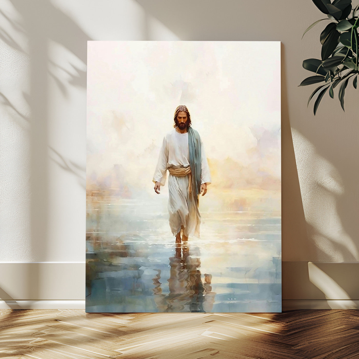 MGV-CV-24X36 - Jesus Walking on Water Wall Art Canvas Print, Christian Wall Art Print, God Jesus Print