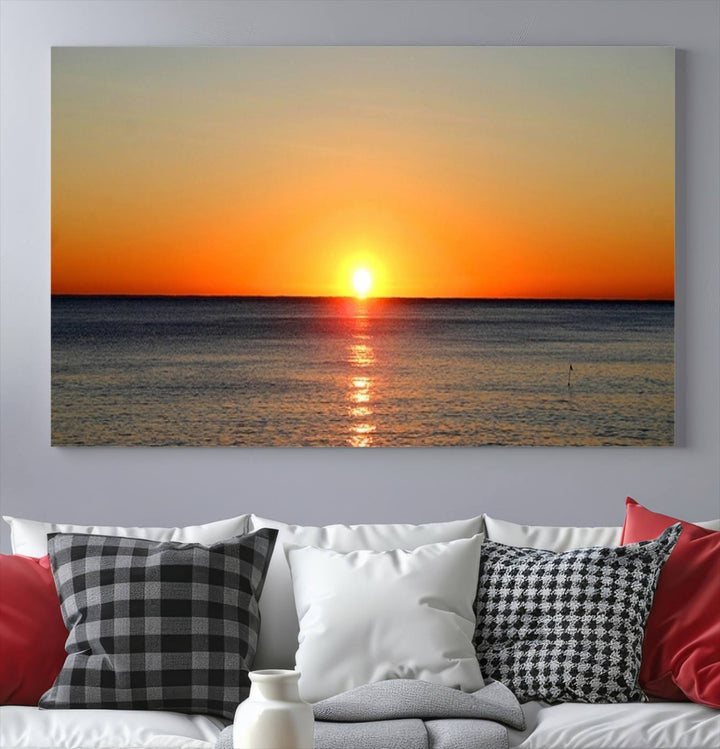 Golden Horizon Sunset Over Ocean Wall Art Canvas Print – Tropical Beach Canvas Wall Art – Giclee Print for Coastal Theme Decor Print