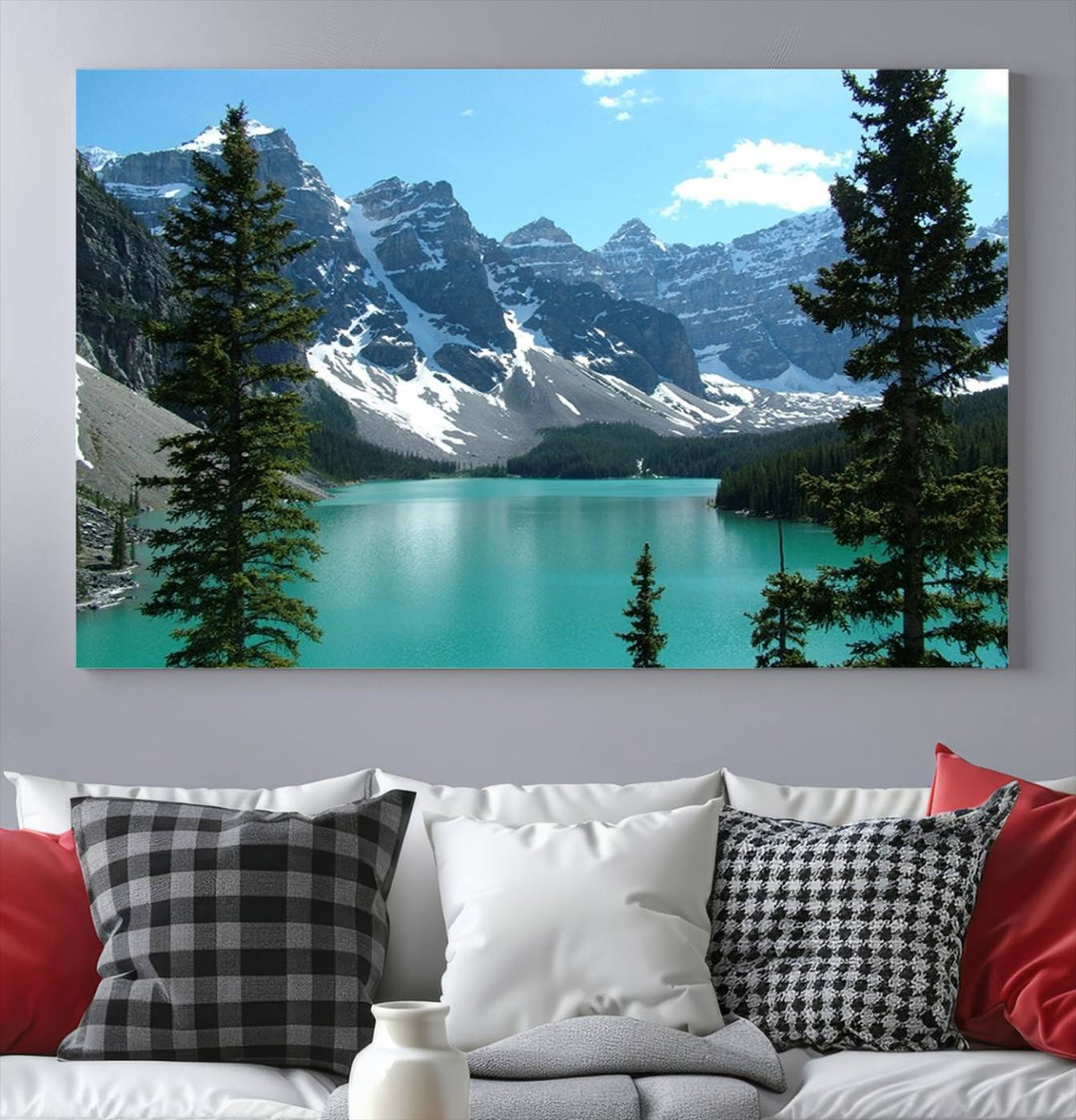 Canadian Rockies Moraine Lake Landscape Canvas Print, Turquoise Lake & Mountain View Wall Art, Ready to Hang Multi-Panel Giclee Canvas for Home Decor