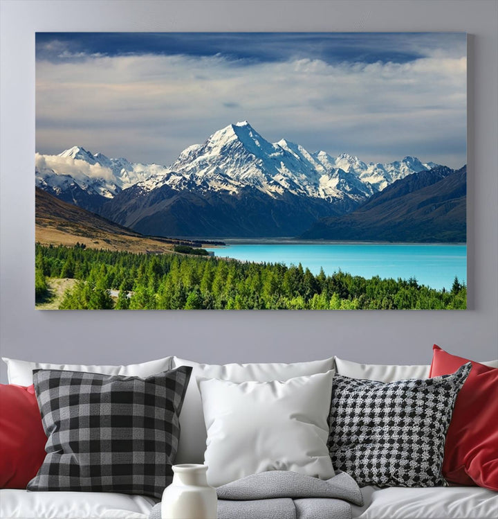 Impression d’art Mount Cook Nouvelle-Zélande Art mural Impression sur toile Lac et montagnes