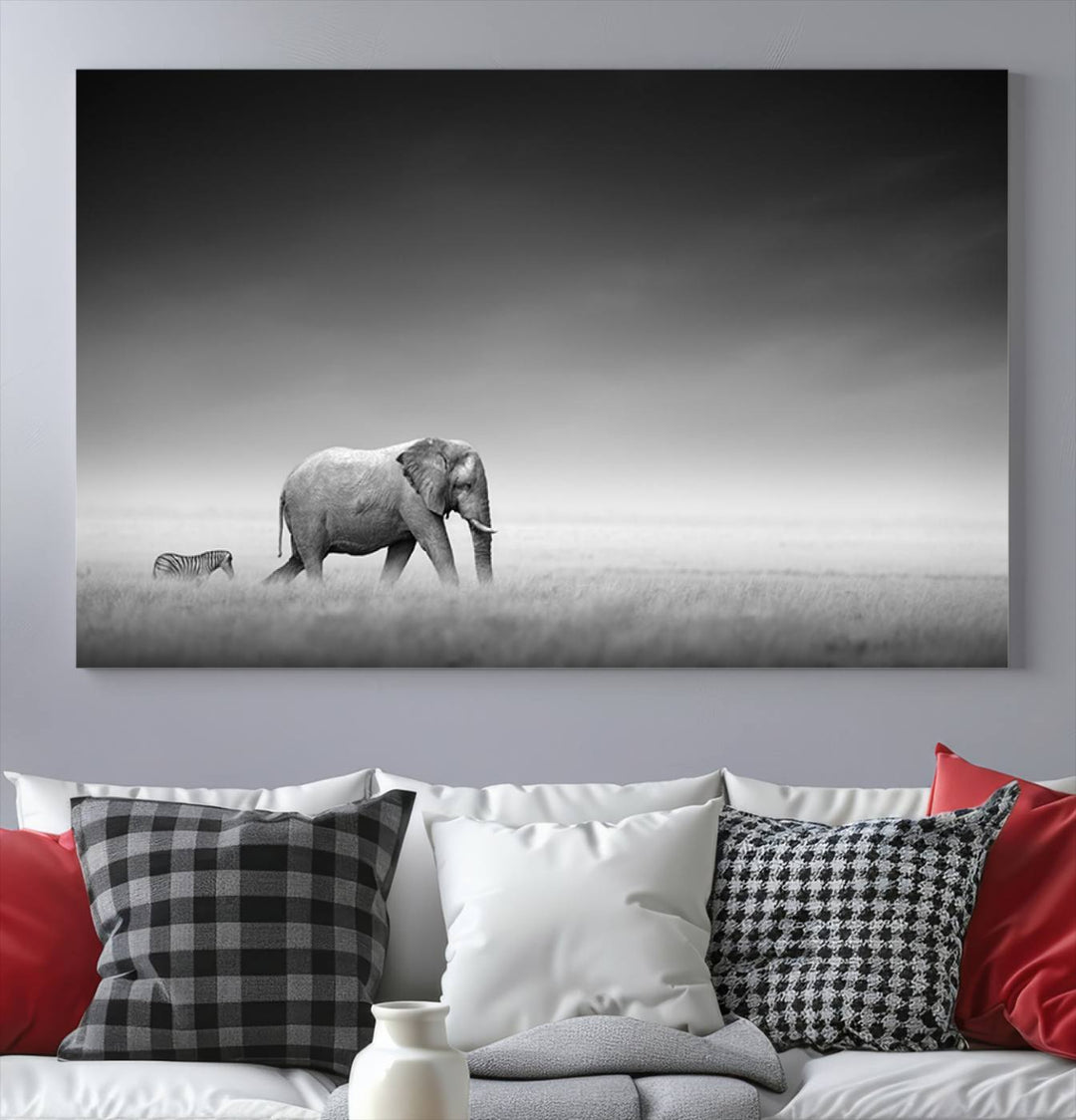 Elephant and Zebra Savannah Canvas Print