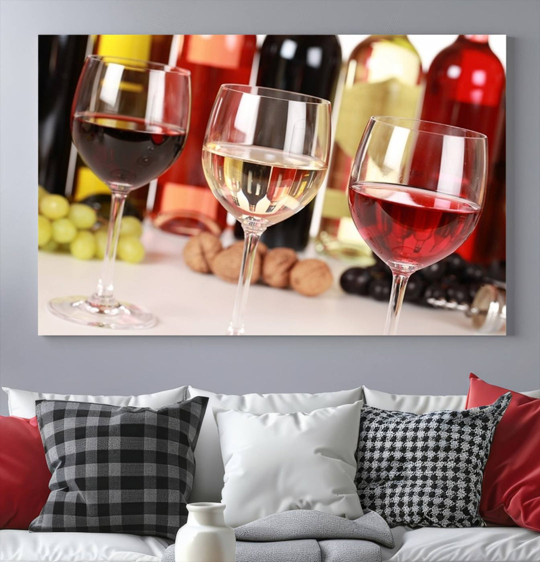 Wall Art Red, White and Rose Wine in Glass Canvas Print