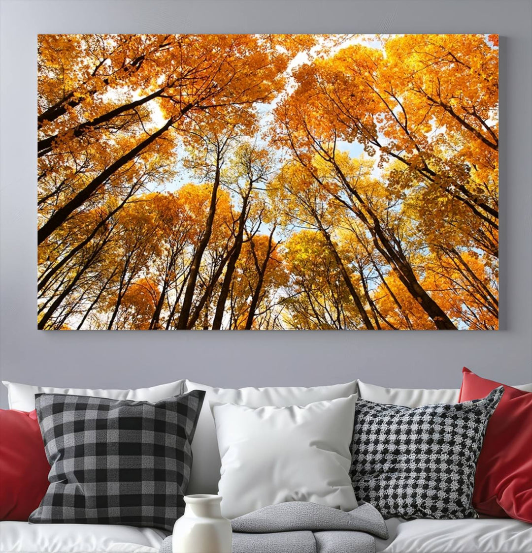 Art mural Forêt jaune et ciel en automne Impression sur toile