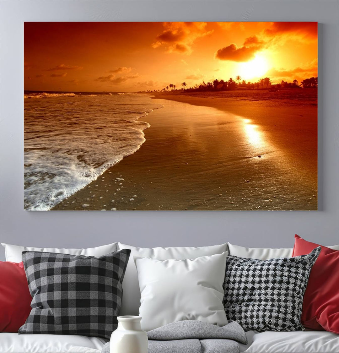 Arte de pared extra grande, hermoso paisaje de playa al atardecer en una isla tropical, impresión en lienzo