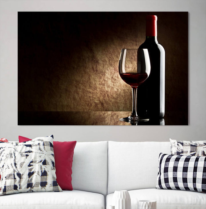 Wall Art Red Vine in Glass with Bottle Canvas Print Kitchen Cafe Restaurant