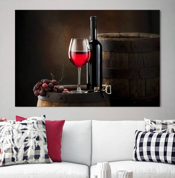 Wall Art Red Wine Bottle and Tun Canvas Print 