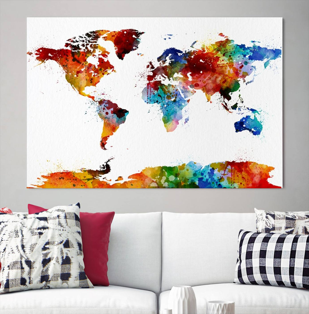 Carte du monde aquarelle Impression sur toile