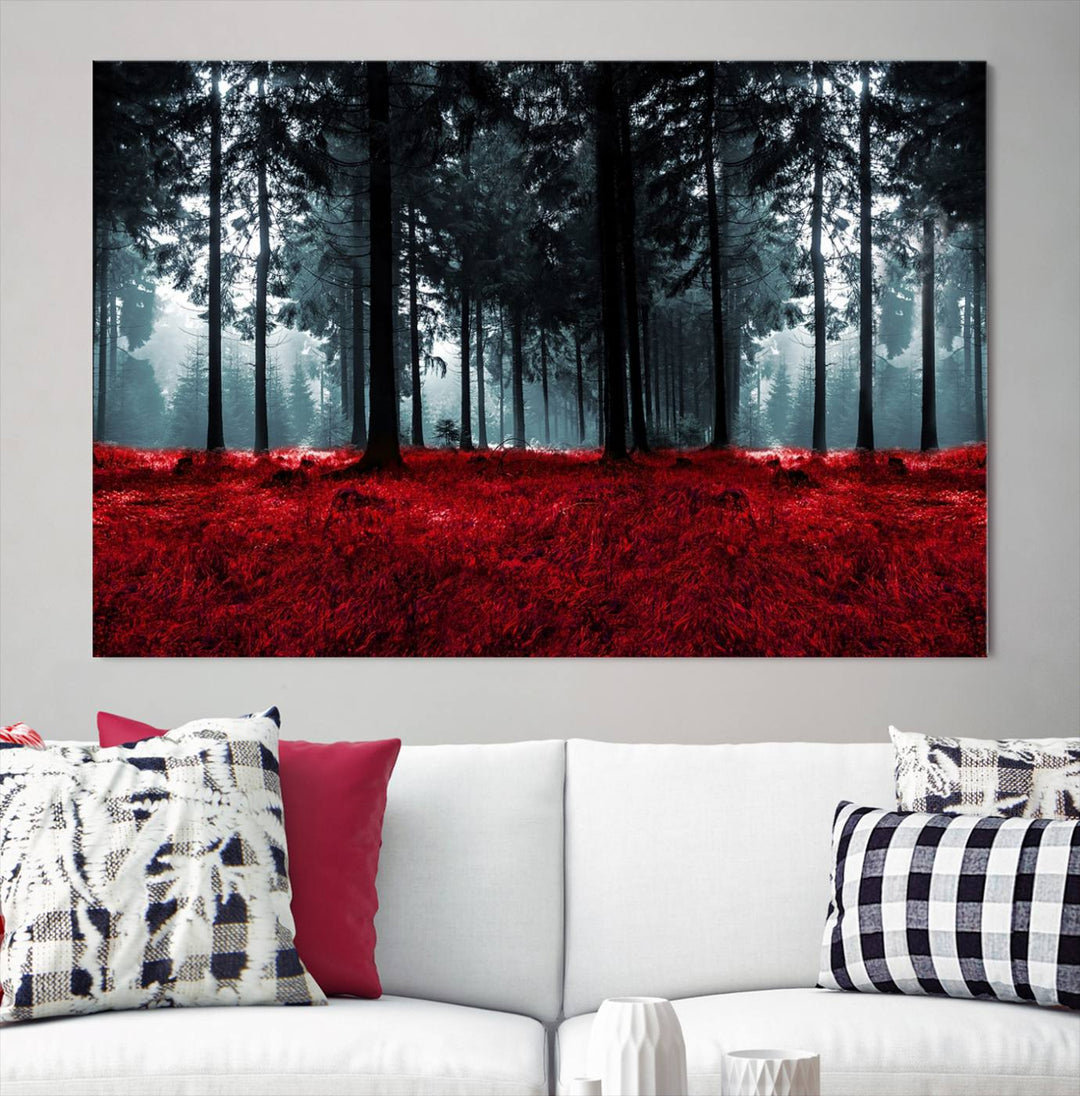 Bosque seductor con hojas rojas Impresión en lienzo Arte de pared grande Arte de lienzo de bosque Arte de paisaje de otoño Impresión de arte enmarcada