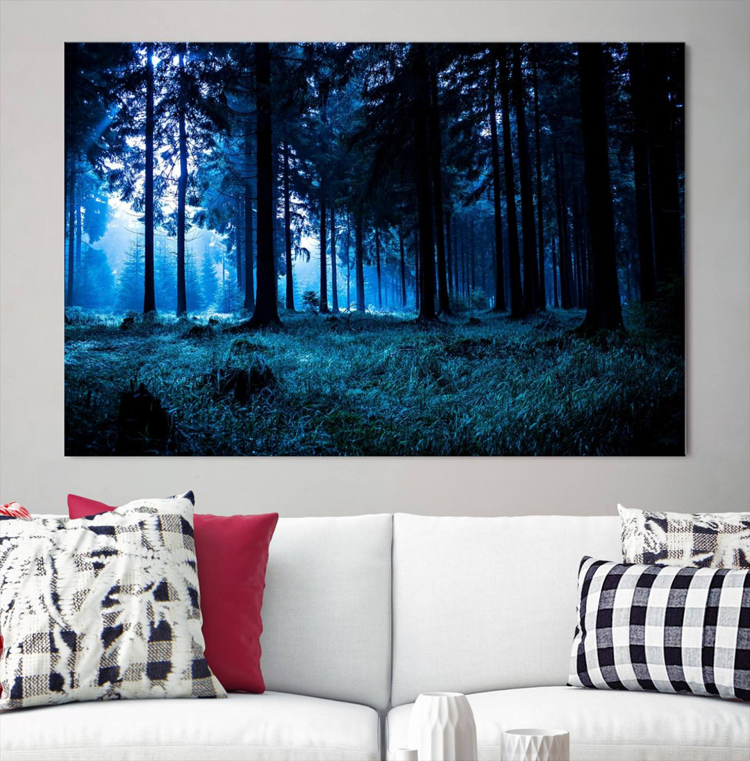 Arte de pared de bosque oscuro místico, lienzo de bosque grande, lienzo de paisaje, arte de pared de múltiples paneles, conjunto de lienzo grande de 3 piezas enmarcado