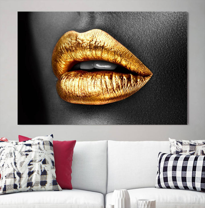 Gold Lips Canvas Wall Art Print Makeup Wall Art Fashion Beauty Canvas Print