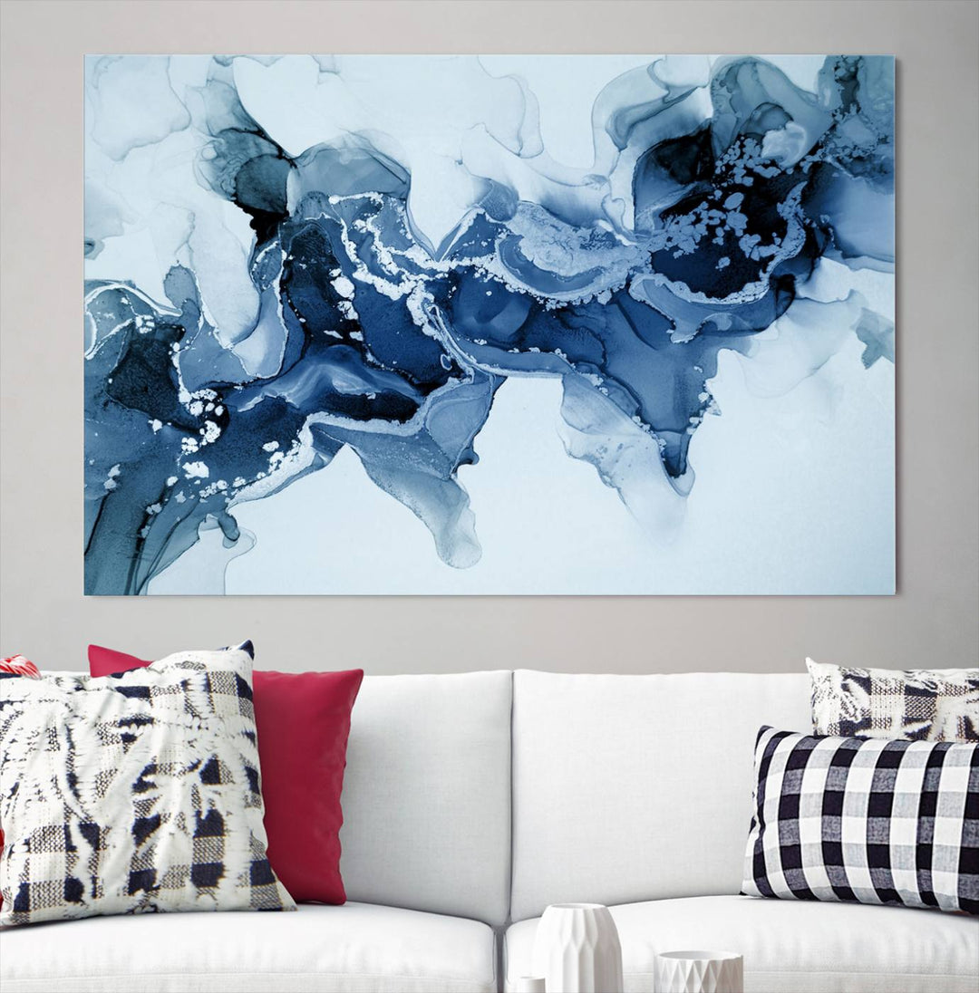 Ice Blue Marble Fluid Effect Wall Art Abstract Canvas Wall Art Print