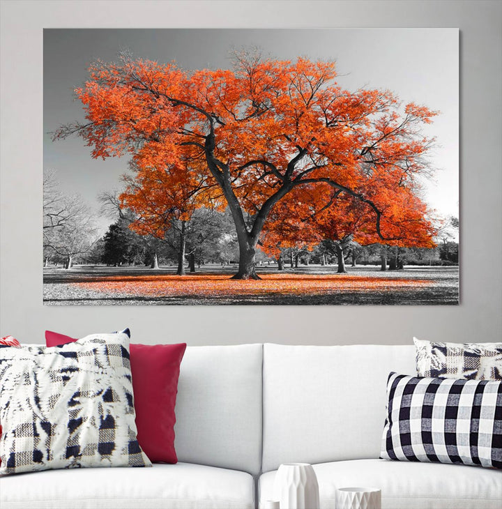 Impression d’art mural sur toile d’arbre d’automne orange