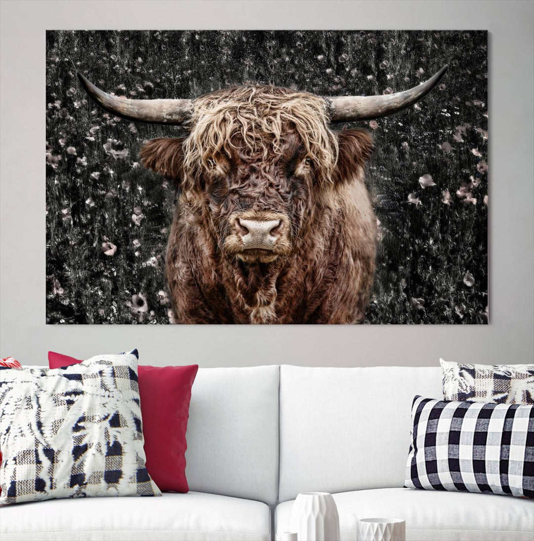 Scottish Highland Cow Cattle Art Print Farmhouse Wall Art Canvas Print