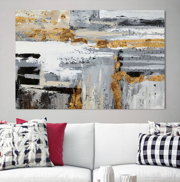 Abstract Painting Canvas Wall Art Print Paint Drip Art Brush Strokes Gray Artwork