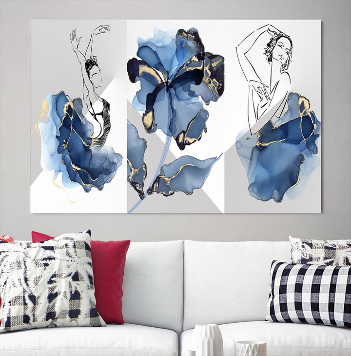 Watercolor Abstract Painting Artwork Walls Canvas Wall Art Print Blue Dancer