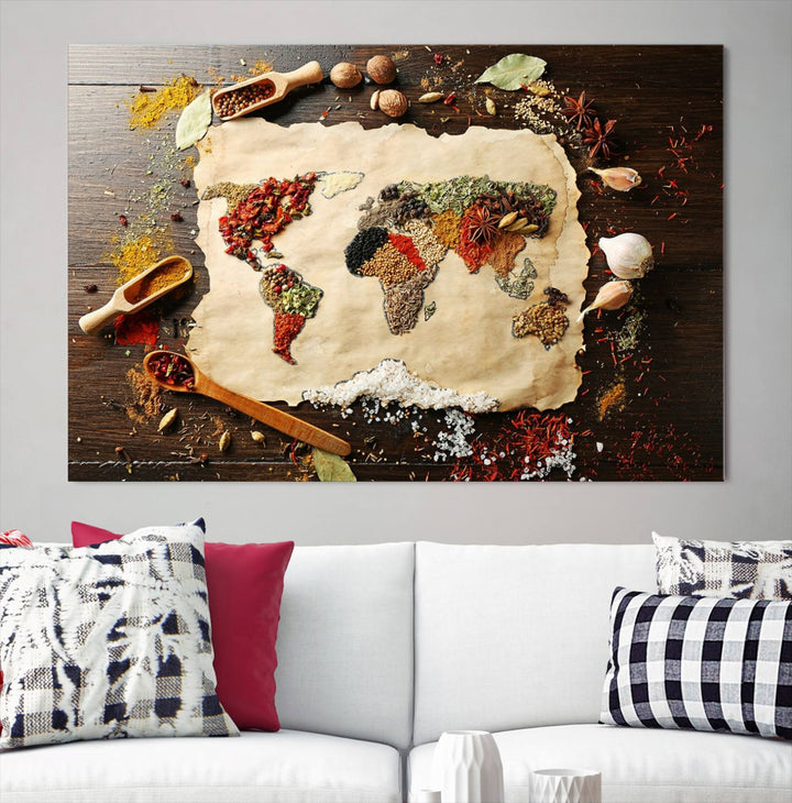 Spice World Map Artwork Canvas Wall Art Print World Map of Spices