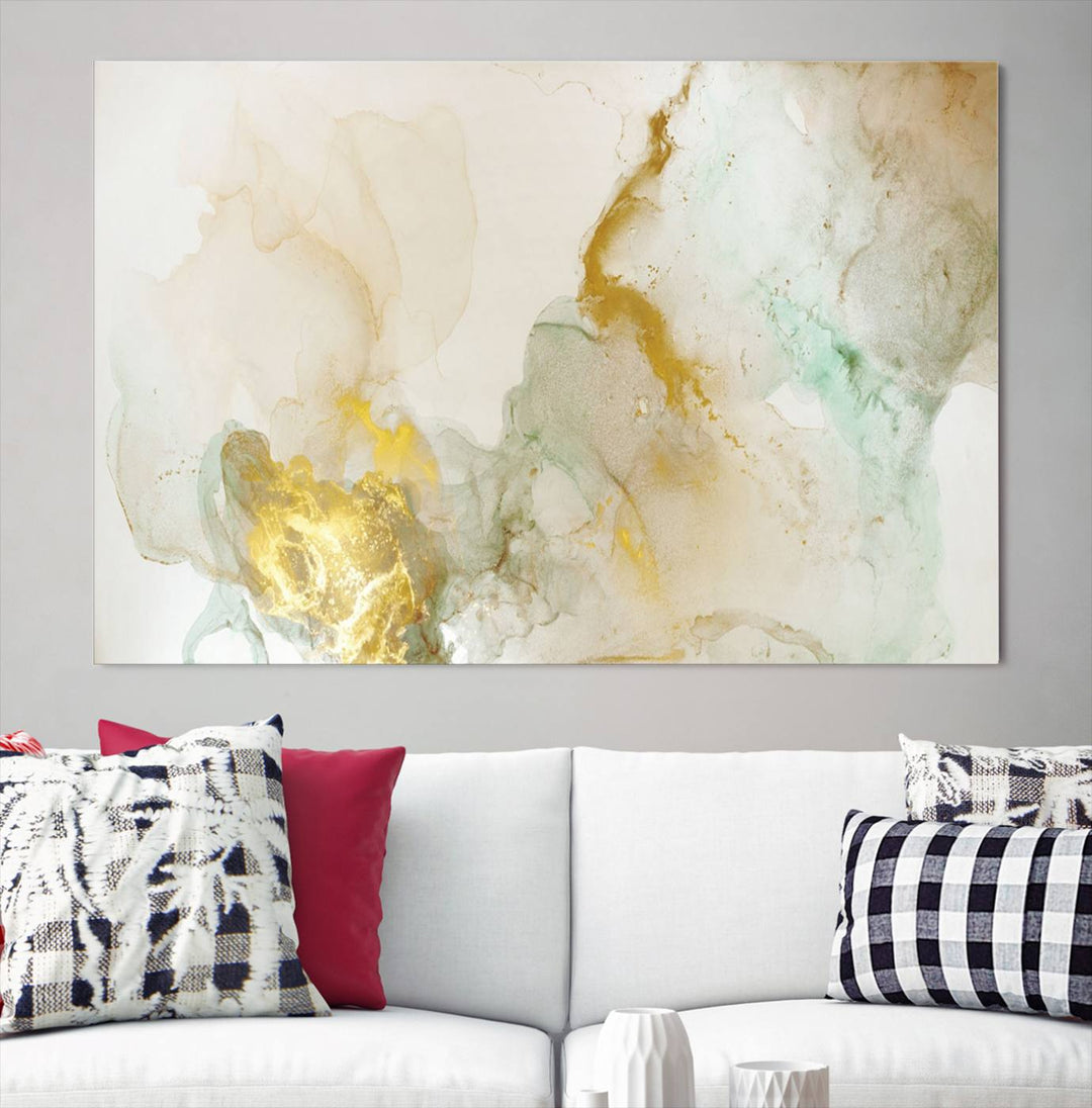 Yellow Marble Fluid Effect Wall Art Abstract Canvas Wall Art Print