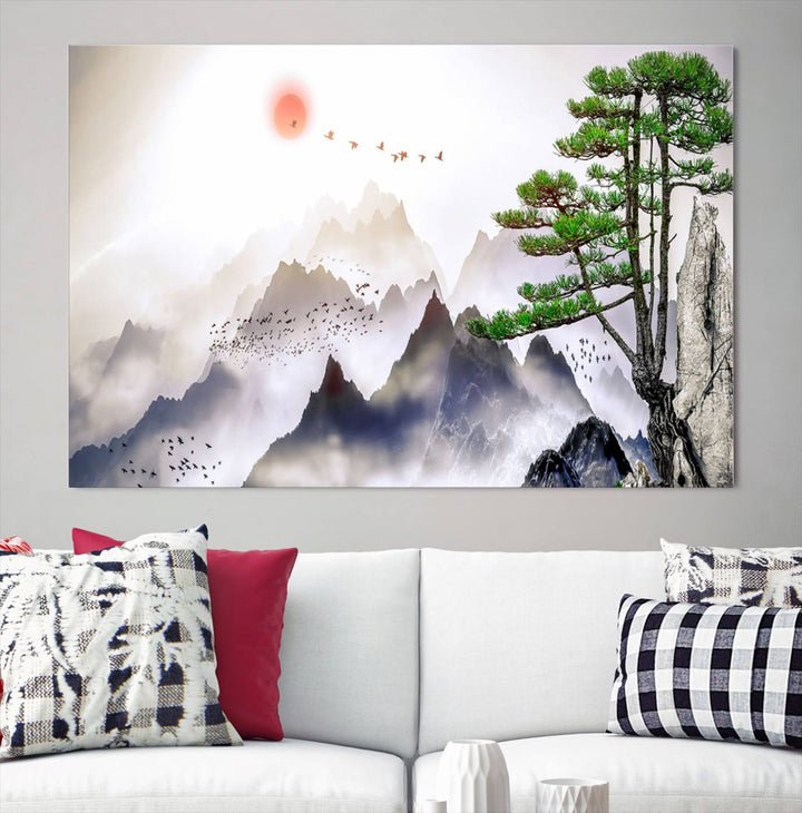 Japanese Tree Mountain Wall Art Canvas Print