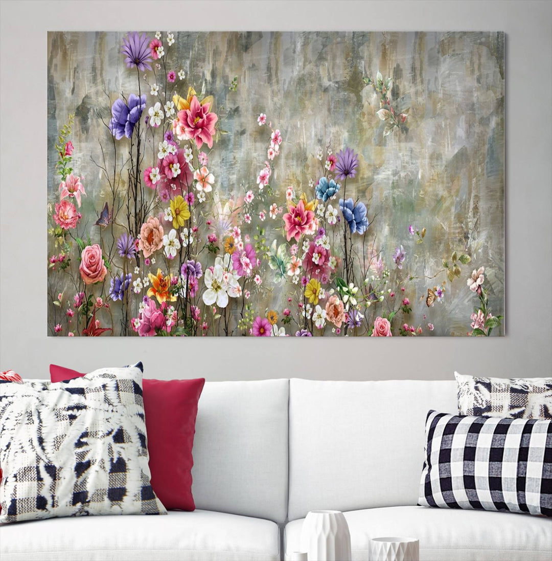 Pintura de flores acogedoras sobre lienzo Arte de pared extra grande Impresión de lienzo floral