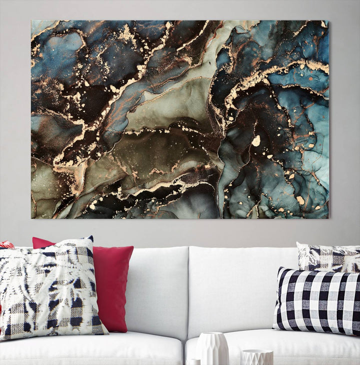 Black and Blue Marble Fluid Effect Wall Art Abstract Canvas Wall Art Print