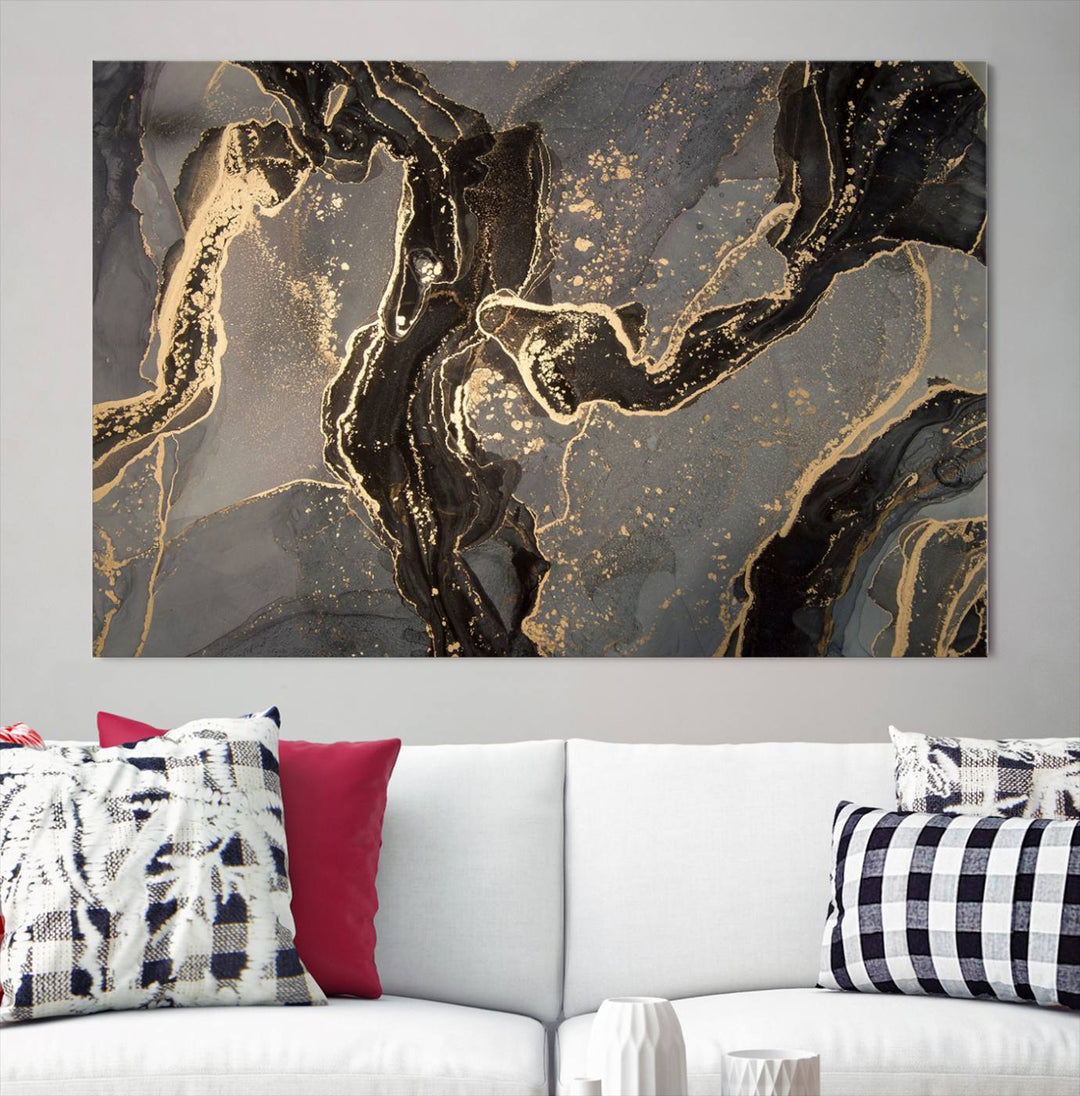 Gray Marble Fluid Effect Wall Art Abstract Canvas Wall Art Print